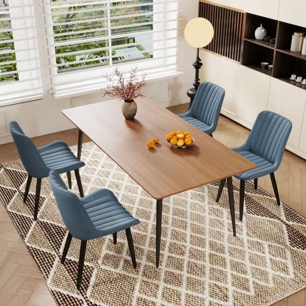 4pcs Modern PU Leather Dining Chairs with Thick Cushions & Metal Legs Armless Faux Leather Side Chairs for Kitchen Dining Room