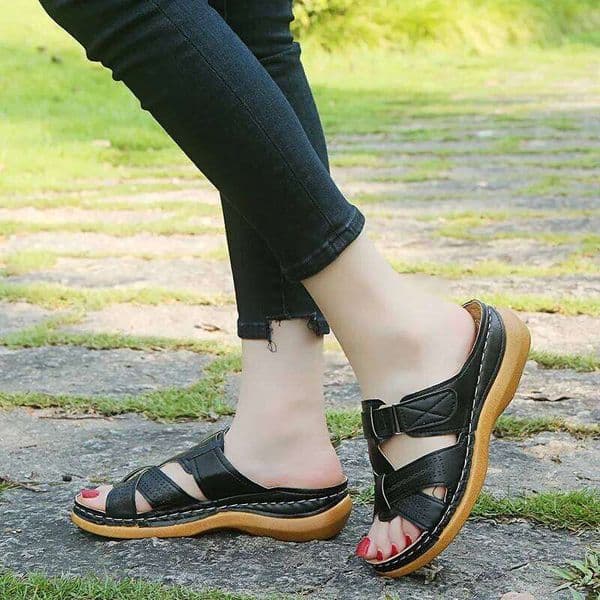 Summer Women Wedge Premium Orthopedic Open Toe Sandals Vintage Anti-Slip Leather Casual Female Platform Retro Shoes