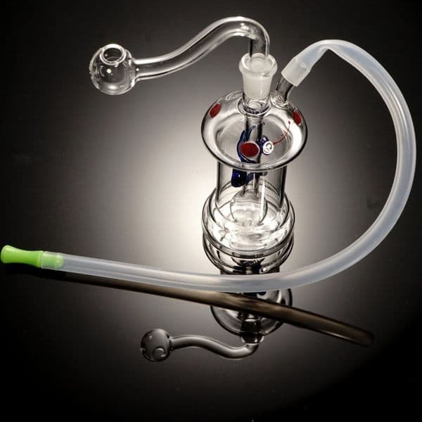 4-Inch Mini Glass Water Bubbler Pipe Recycler Filter With 10mm Male Glass Oil Burner Bowl Silicone Straw for Portable Using