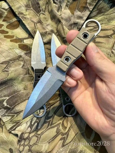 New H0431 Outdoor Survival Tactical Knife AUS-8 Stone Wash Double Edge Full Tang G10 Handle Fixed Blade Knives with Kydex