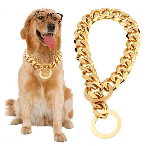 Luxury Gold Pet Necklace Dog Chain Choker For Pitbull Teddy French Bulldog Metal Collar Pets Jewelry Products 26H0227
