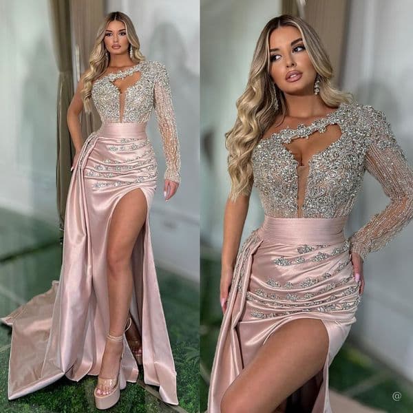 Luxury Prom Dress Sequined Appliques Evening Dresses Woman's Mermaid Sweetheart Sexy High Split Prom Gowns Formal Customized
