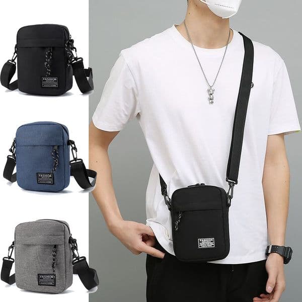 Free shipping multi-functional fashionable lightweight mini crossbody bag for men - canvas phone bag - casual designer handbag - sporty small square bag