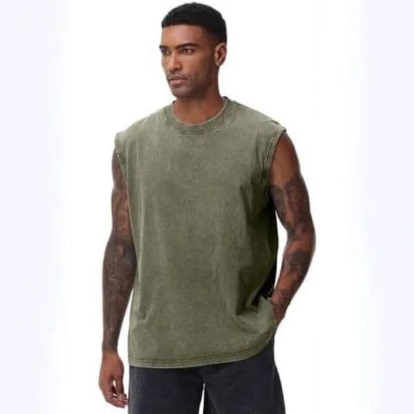 Washed 230G 100% Cotton Men Summer Gym Solid Tank Tops Sleeveless Bodybuilding Clothing Fitness Workout Running Vest Sportswear ddmythur