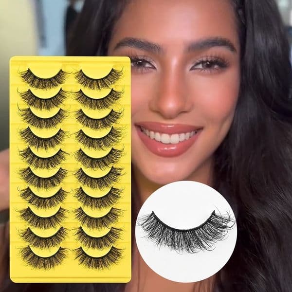10 Pairs Thick Fluffy Eyelashes Soft Lightweight 3D Faux Mink Lashes Full Strip Eyelash Extensions Makeup Accessory for Women Handmade Reusable Fake Lashes