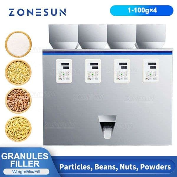 ZONESUN ZS-GWF4 Granule 4-Head Filling Machine Particle Weighing Vibrator for Cereal Corn Flour Bean Tea Peanut Plastic Packing