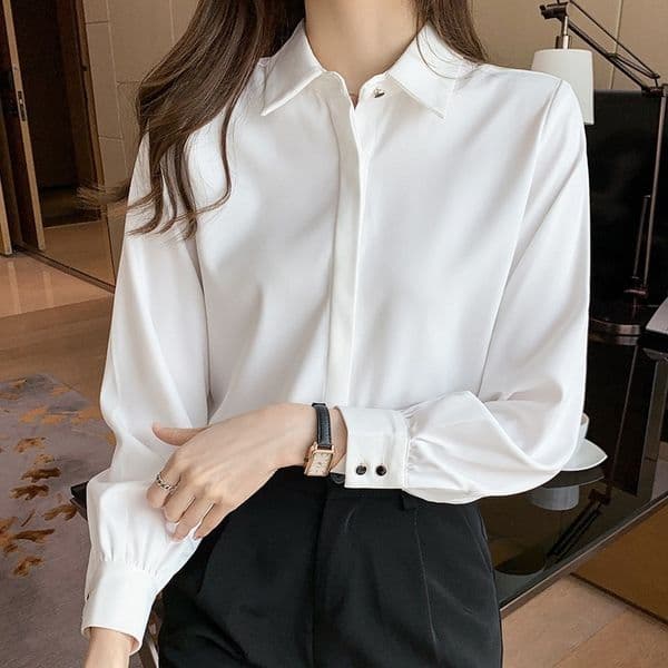 Designer Shirt White Polo Shirt Women's Shirt Autumn And Winter New Style Versatile Designer Hoodie Loose Slimming Elegant Workwear Professional Shirt Stylish Top