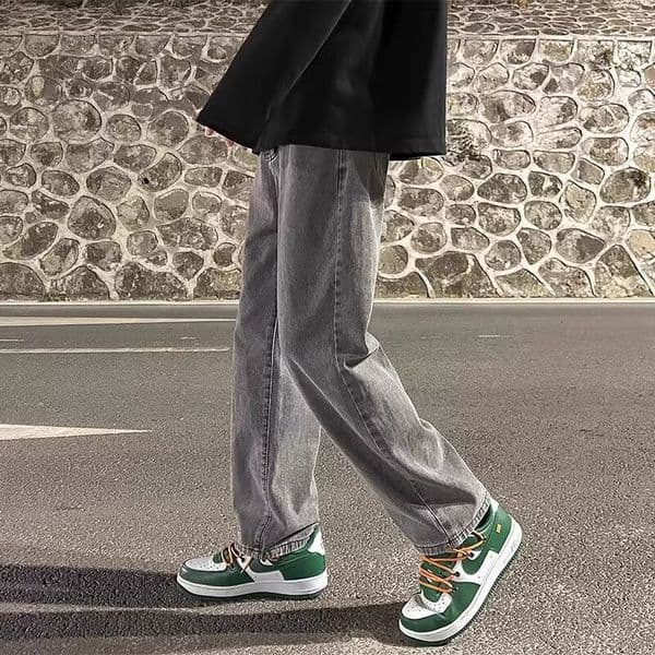 Smoky Gray Summer Trendy Lace-up Jeans For Men And Women Loose Wide-leg Pants Designer Pants Trendy Men's Hong Kong Style Washed Straight Pants