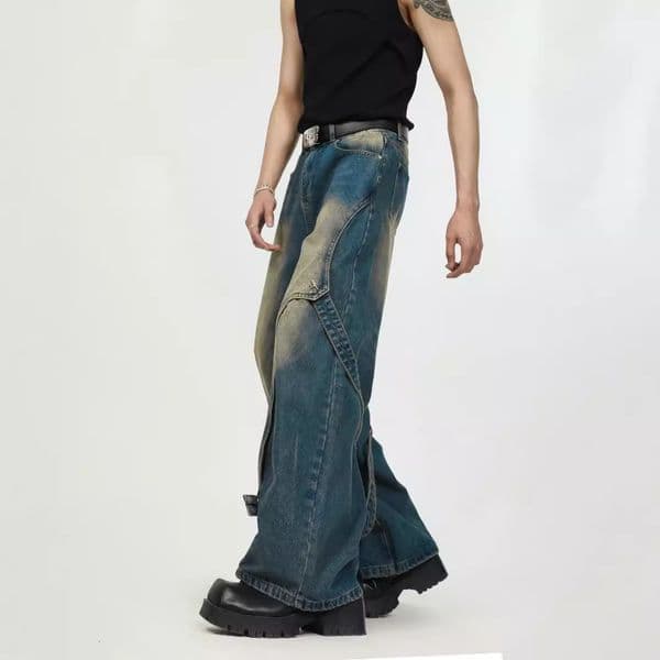 American Vibe Flared Lace-up Designer Pants Distressed Jeans For Men And Women Loose Straight Vintage Niche Harem Floor-length Pants