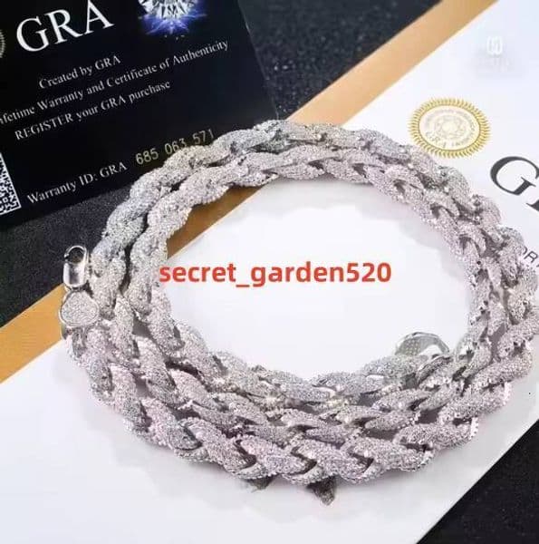 Hip Hop VVS D Color Moissanite Jewelry Women Necklace Men Cuban Link Iced Out Tennis Rope Chain S925 Silver Chain Necklace