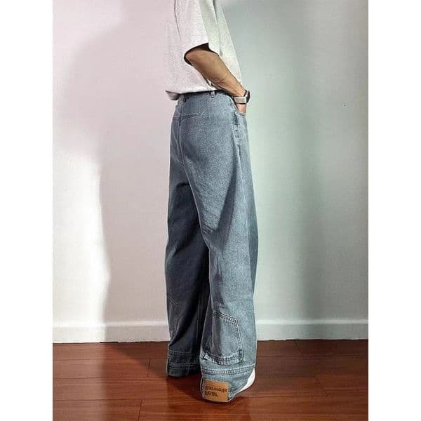 Men's Summer New Style Flared Jeans Washed And Distressed American Retro Style Designer Pants Zippered Pants Trendy Straight-leg Floor-length Trousers