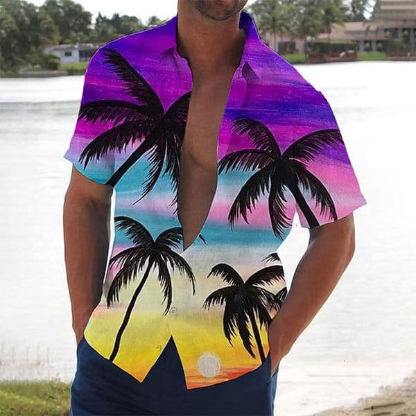 Cross-border Coconut Tree 3D Digital Print Hawaiian Men's Shirt Summer Casual Top