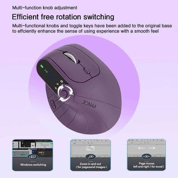 Jomaa BT5.0 Wireless Vertical Mouse With Function Adjustment Knob 8 Buttons Rechargeable Ergonomic Mice for Win/IOS/Android 26L0305