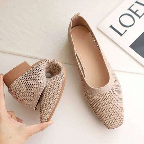 Breathable Mesh Fashion Flats For Women Spring Summer Flat Square Toe Slip-on Loafers Soft Sole Girls Daily Walking Shoes
