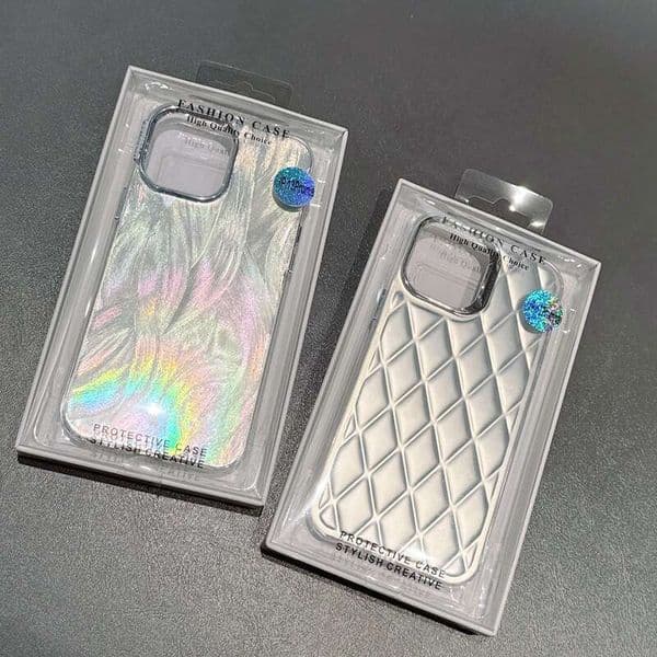 Phone case for iPhone Elegant silver feather gauze is suitable for iPhone 16 Pro Max phone case High-end checkered Apple 15 protective cover