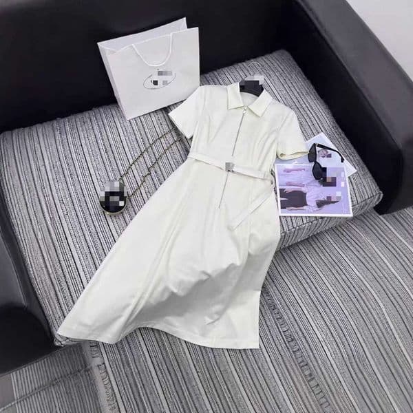 Designer Designer Women's Clothing 2026 Spring New Korean Style Simple Fashionable Collared Short-Sleeve Dress With Waist Belt 7bf7
