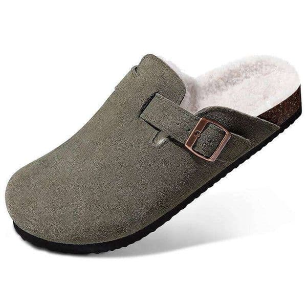 Kidmi New Women's Mules With Adjustable Buckle Soft Plush Lining Warm Clogs Slippers Non-slip Cork Insole Cozy Sandals For Women