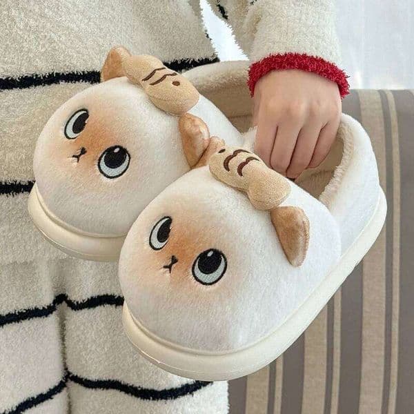 New Women Indoor Cute Cartoon Cat Winter Warm House Shoes Soft Plush Thick Sole Girls Home Floor Cotton Shoe