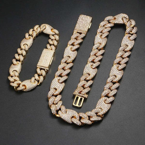 Wish Amazon Bestseller: High-Quality Multi-Specification Micro-Inlaid Zircon Hip-Hop Men's Button Chain Set for Fashionistas