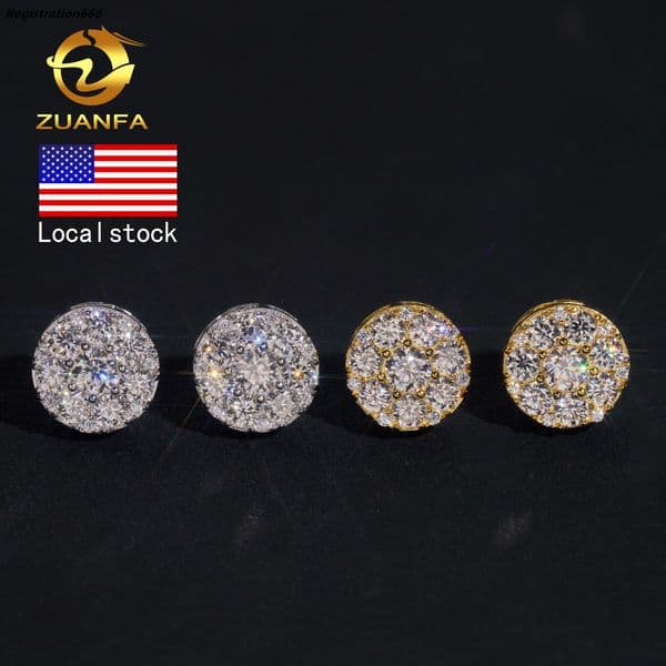 2025 Hot Selling Rhodium Plated Bulk Stock in America Warehouse Rapper Jewelry Hip Hop S925 Screw Back Moissanite Stud Earrings