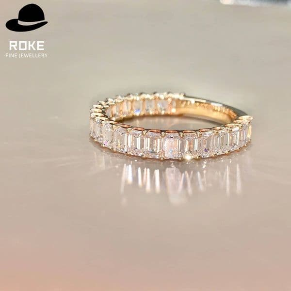 Elegant Womens Emerald Cut Diamond Eternity Ring 9K-18K Gold Prong-Set Lab-Grown Diamonds Bridal/Anniversary Fine Jewelry