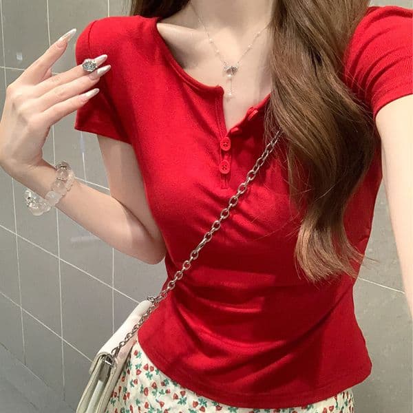 L03063 Stylish Slim Fit Solid Color Short-Sleeve T-Shirt