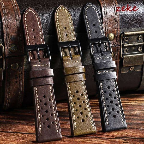 Vintage Oil Wax Calfskin Leather Watch Band 20mm 22mm 24mm Universal Black Buckle Smartwatch Straps Porous Breathable Bracelet H260305
