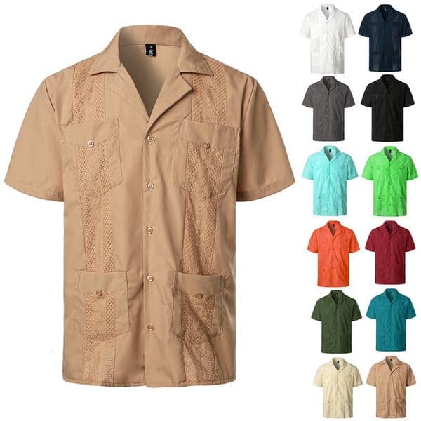 Mens summer orange short - sleeved denim shirt with holes. In a stylish and casual style. 250616