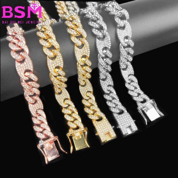 New pig nose coffee bean Cuban chain 12mm 20mm high-quality box clasp color-blocked personalized bracelet necklace
