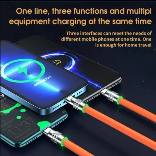 120W Super Fast Charging Cable Zinc Alloy Micro USB Type-C Data Cable For IPhone Samsung Xiaomi Huawei