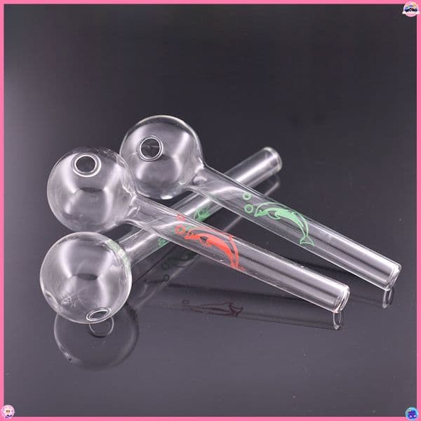 Mini 4inch Beautiful Thick clear Glass Oil Burner pipe smoking Tube Oil Burning pipes with colorful dolphin logo