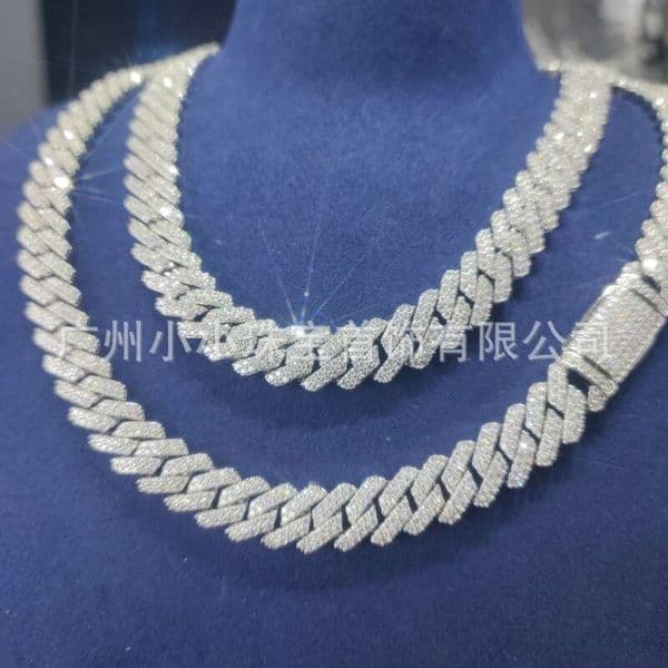 Factory direct cross-border jewelry, sterling silver diamond necklace, 12mm moissanite, high-end hip-hop Cuban chain, premium quality