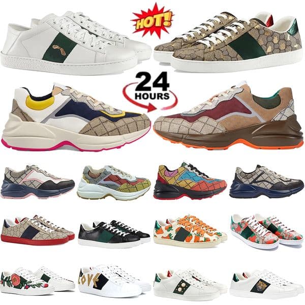 Designer shoes bee ace sneakers womens bees embroidered platform shoe Love Parade Rhyton Reflective Sneakers Luxury men women low Casual luxury leather Trainers