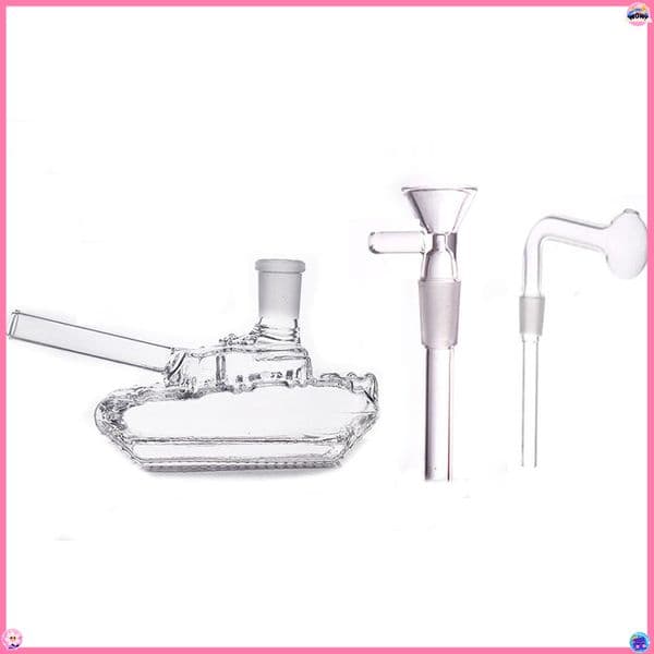 MINI Portable Tank Design Hookah Glass Oil Burner Bong Blunt Bubbler Water Pipes with 14mm Male Downstem Oil Pit for Smoking hookah