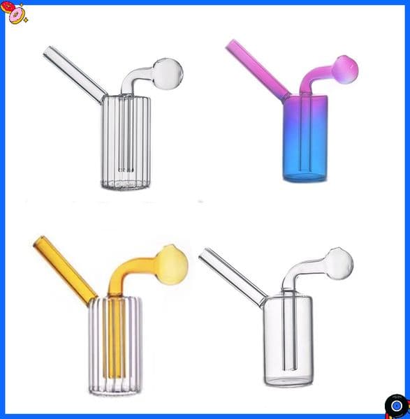 Wholesale Colorful mini Glass Oil Burner Bubblers Pipes Bowl Straight Hand Pipe Mini Glass Bongs Hookah Smoking Water Accessories