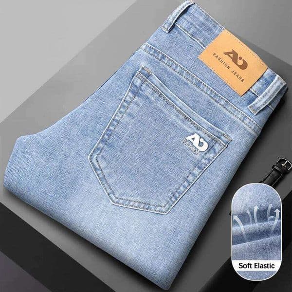 Fashion Light Blue Slim Straight Jeans Men's Spring autumn Elastic Comfortable Denim Pants Korean Casual Business Trousers H260306