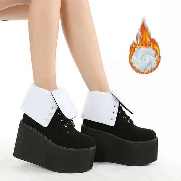 Gdgydh Winter Women Waterproof Thick Platform Bottom Snow Boots Fur Inside Lace Up Wedge Heels Height Increased Warm