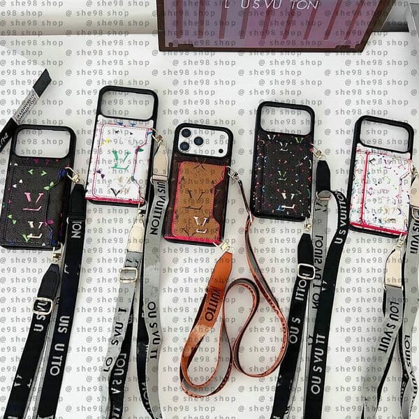 For 17 Crossbody Phone Designer iPhone Pro Max 14 ProMax 13 12 11 15 16 Plus Phonecase Card Holder Bag Leather Handbag Wallet Case Chain