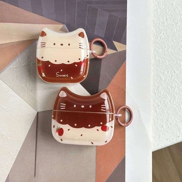 Cute Cartoon Stereoscopic Cat Ears Strawberry Graffiti With Hook Earphone Cover Case for AirPods 1 or 4 2 Pro 3 26Y0309