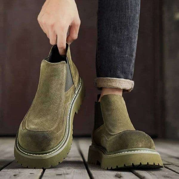 2025 Autumn New Cowhide Thick-soled Non-slip Natural Leather Soft Chelsea Single Short Men's Boots Wide Barefoot Shoes