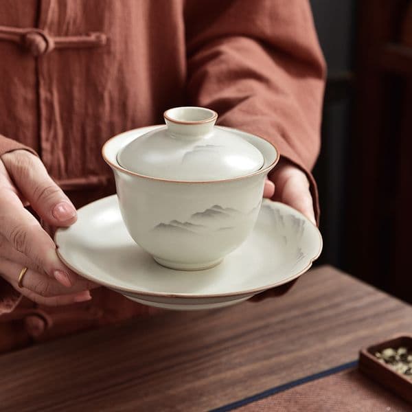 Bestseller New Chinese-style hand-painted landscape gaiwan, three-talents bowl, home-use kung fu set, ceramic cup, tea offering bowl ddmySat