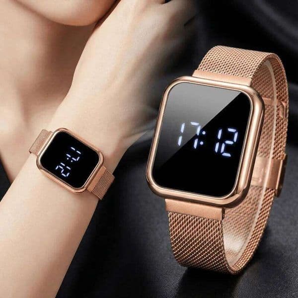 Fashion Rectangle Digital Watches for Women Men Simple LED Watch Luxury Metal Magnetic Mesh Band Electronic Wristwatches Clock