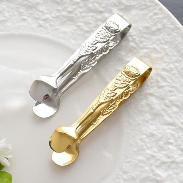 Stainless Steel Mini Food Tongs Rose Engraved Mini Tong Sugar Tong Ice Clip