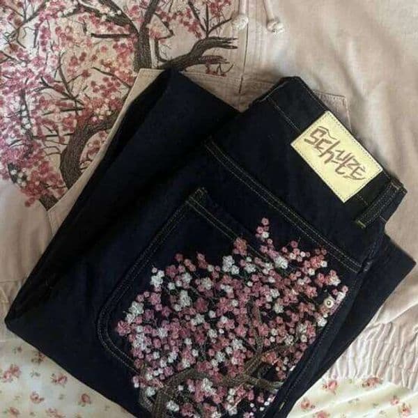 Gothic Jeans Y2K Clothes Men Women Harajuku Casual Sakura Embroidery Vintage Black Baggy Jean High Waist Wide Leg Trouser C260310 Z260609