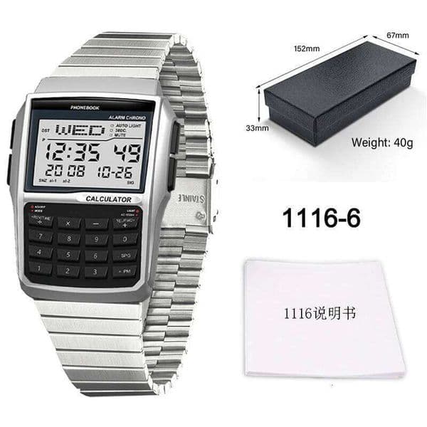 Premium Luxury Stainless Steel Band Men's Calculator Multi-functional LED Watch Computer Style