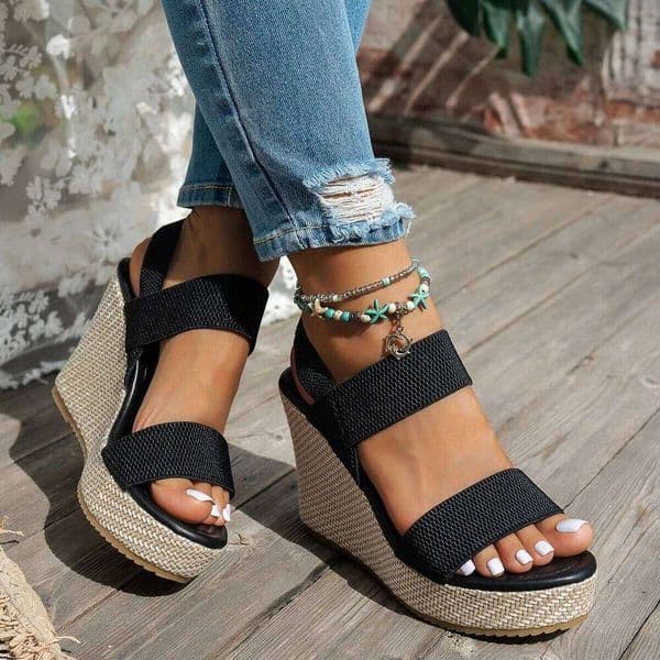 for Wedges Heel Elastic KnitwearHigh Heels Woman Shoes Summer 2025 Comfortable New Fashion Sandals Women