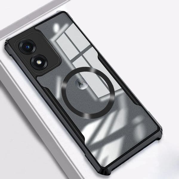 For Motorola MOTO E40 E32 E32S E30 E22 E22S E20 E15 E14 E13 Case Black Frame Magnetic High-permeability Four-corner Shockproof Protective Clear Acrylic Cover