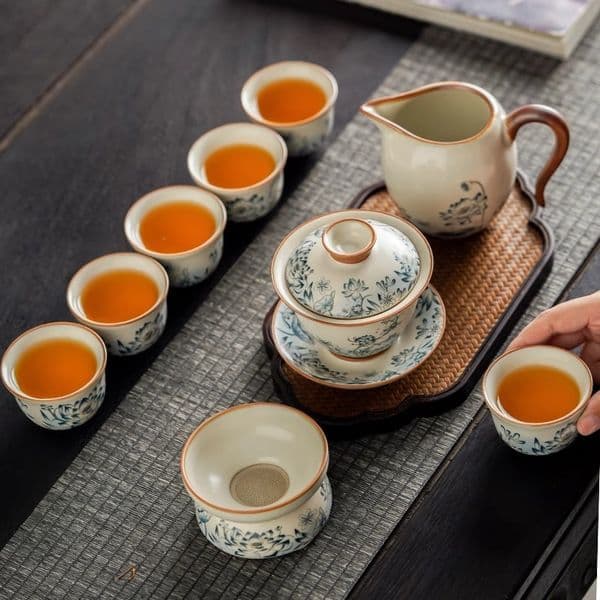 Bestseller Good Luck Lotus Ru Kiln Complete Teapot Gaiwan Gongdao Cup with Filter Kung Fu Tea Set ddmySat