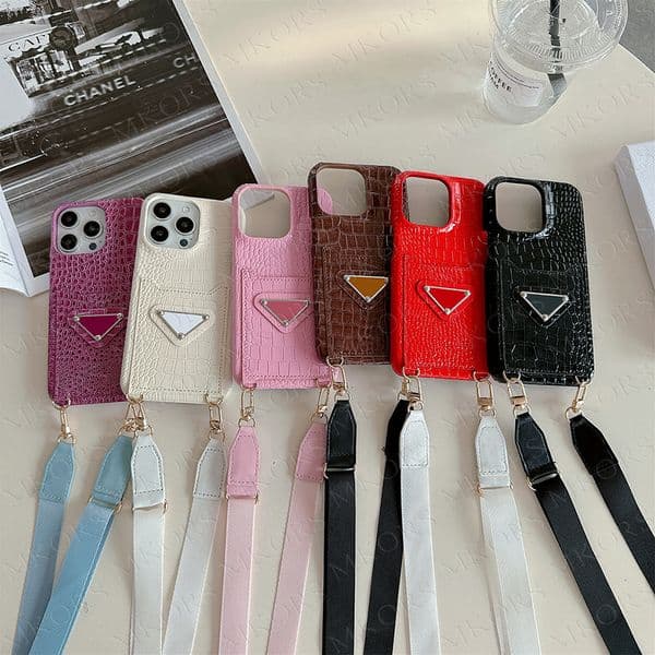 Top Tri-angle Crocodile Phone Case for iPhone 17 Air 16 15 14 Plus 13 12 11 Pro Max X Xs XR 8 7 Card Pocket Cover Samsung S26 Ultra S25 S24 S23 S22 S21 S20 Shoulder Strap Luxury