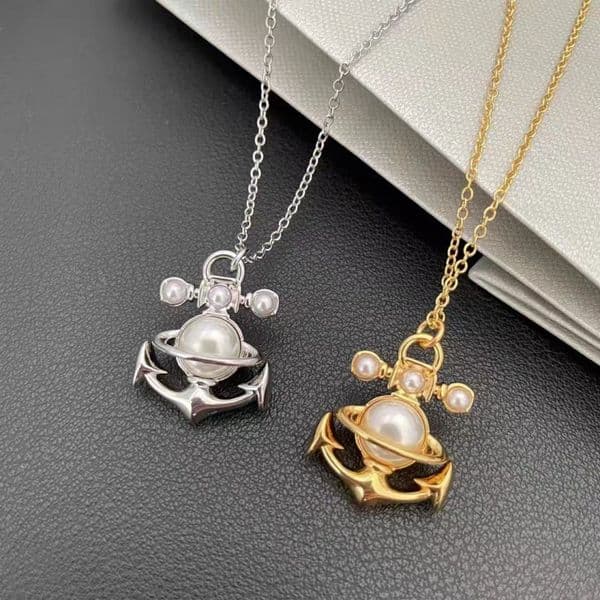 Viviane Necklace Jewerly Designer vivianewest wod Necklace For Woman Small Anchor Necklace With Pearl Saturn Pendant Chain Planet Collarbone Necklace For Women